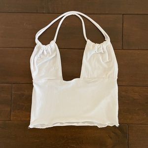 2 FOR $20 / Handmade white halter camisole crop top with lettuce hem